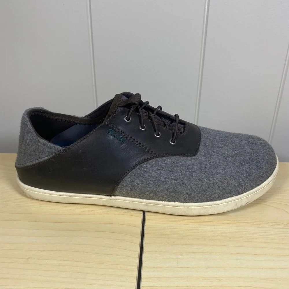 OluKai Nohea Moku Hulu Grey Wool Leather Drop-In Sneaker Shoes Men's 9.5‎